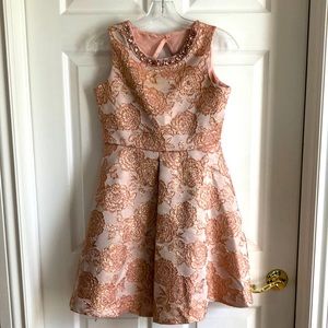 Rare Edition Pink Shimmering Gold Inlay Floral Holiday Dress ~ Girls Size 16